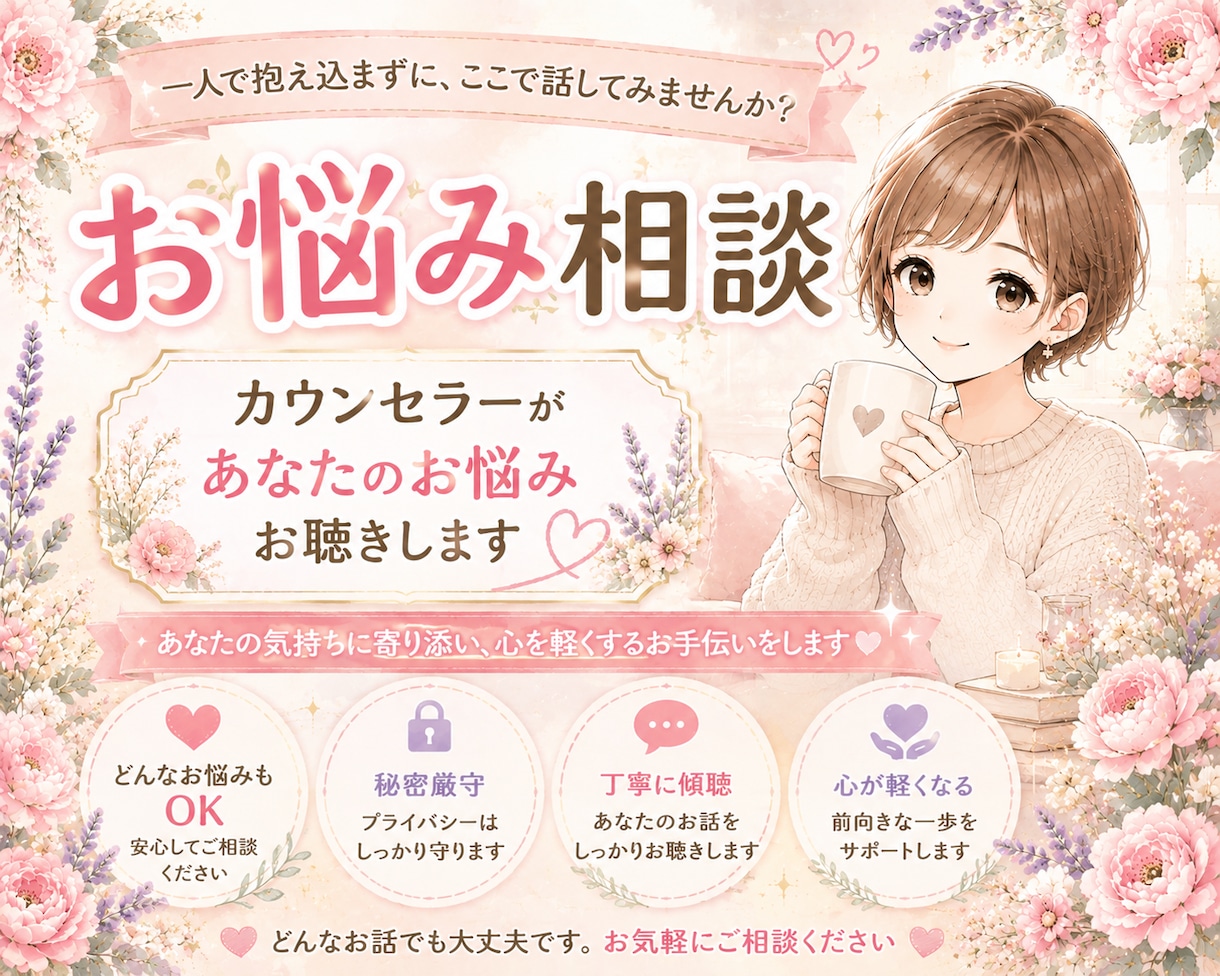 誰にも言えない心の傷、お悩みなどお聞きします あなたの味方です。ひとりで悩まないで！ イメージ1