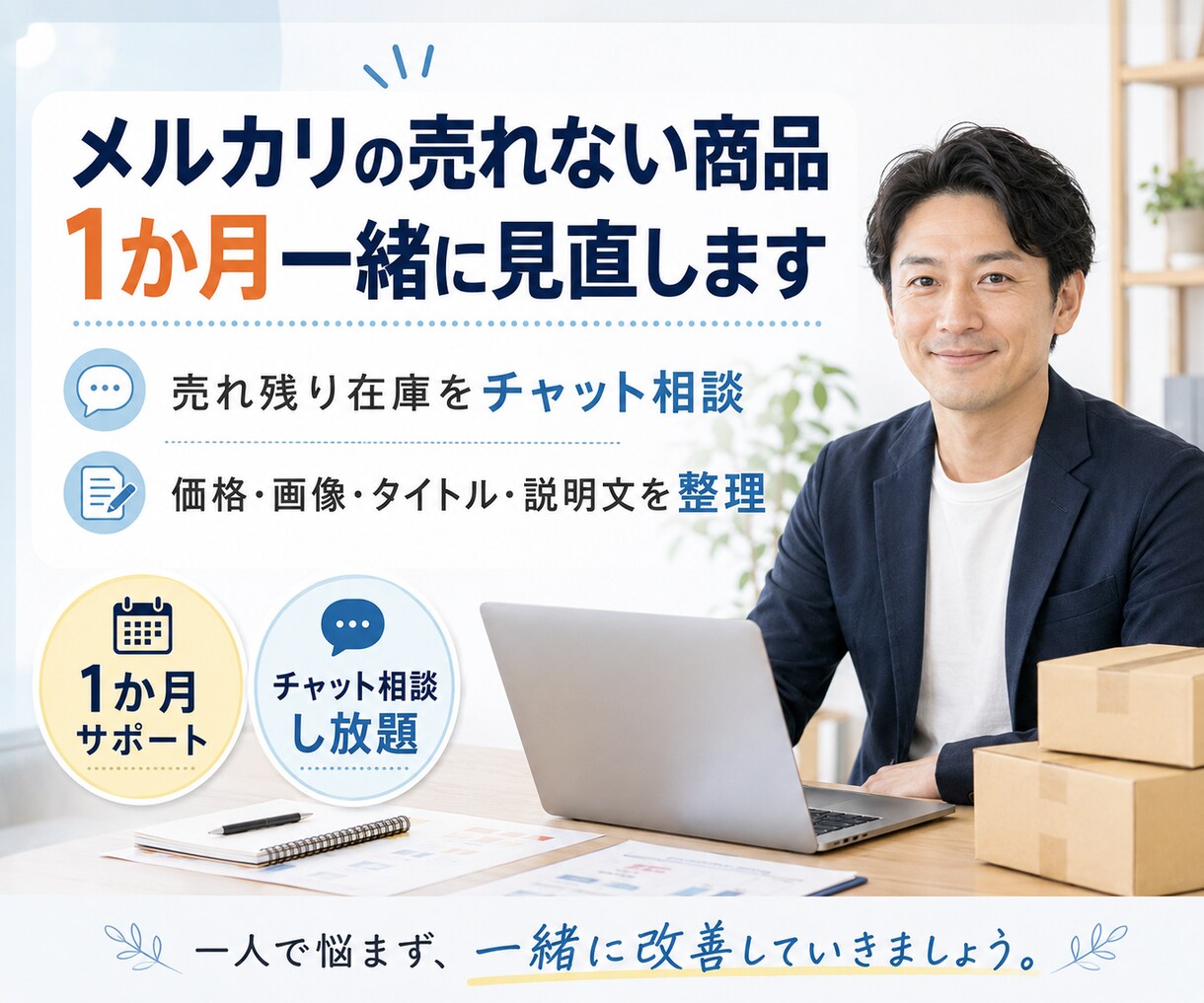 メルカリの売れない商品を見直します 売れ残り在庫を1か月チャット相談にて、販売のサポート！ イメージ1