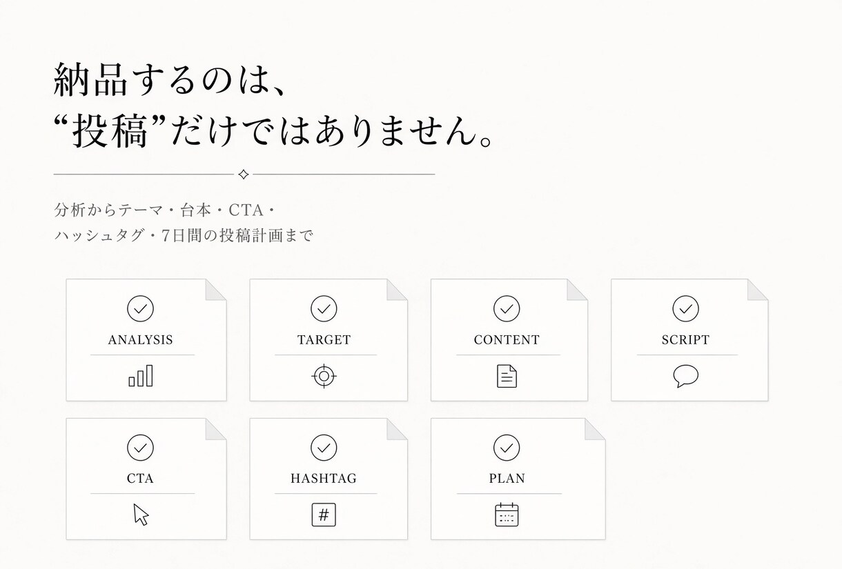 SNS運用の戦略と投稿設計を作ります 分析から7日分の投稿・台本まで丸ごと設計 イメージ5