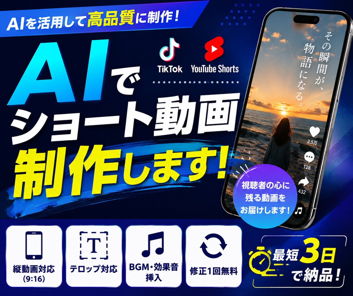 TikTok YouTubeショート動画を作ります SNSで目を引くショート動画をスピーディーに制作します！ イメージ1