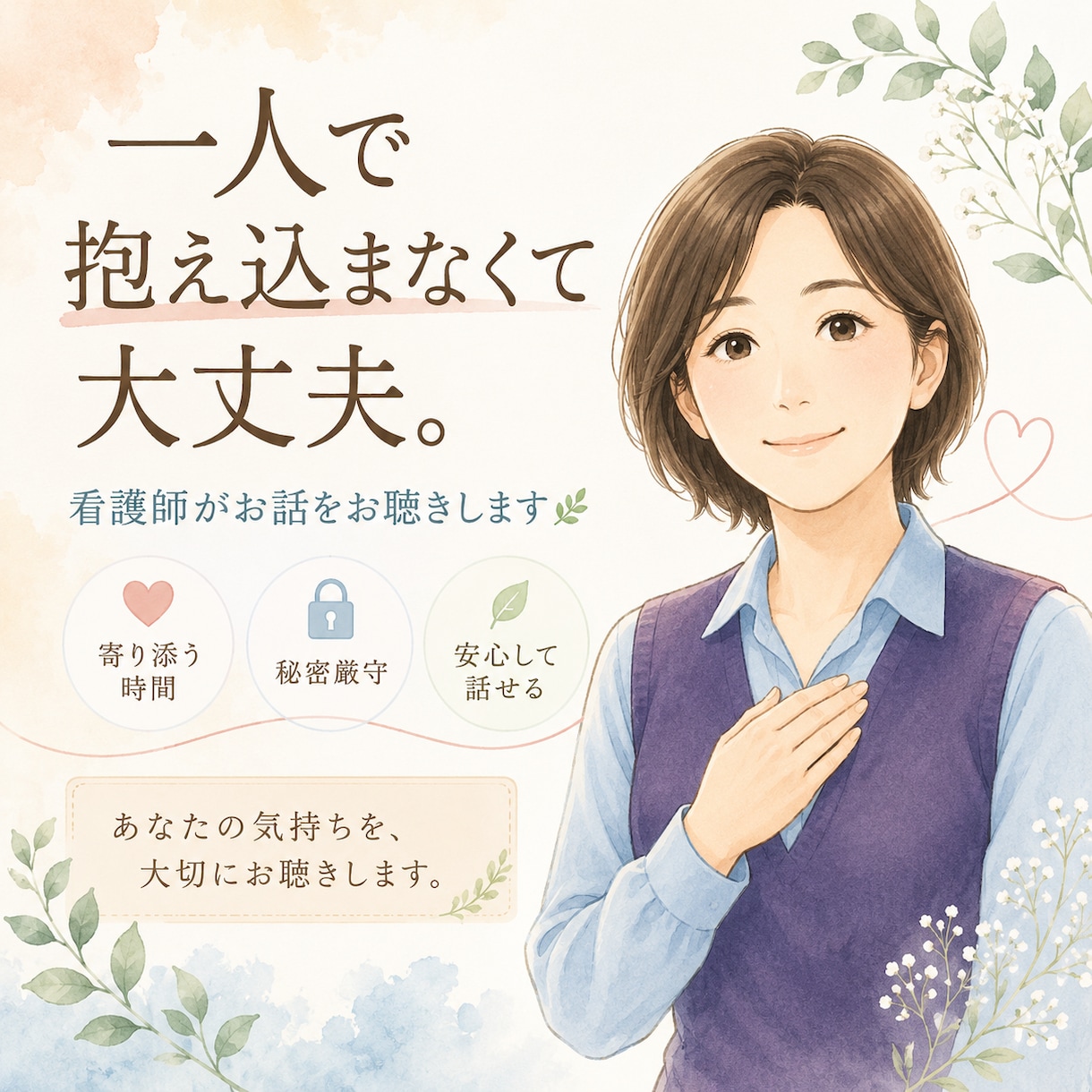 一人で抱えた悩みをお聴きします どんなお悩みも否定せず、あなたに寄り添います イメージ1