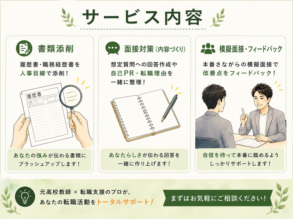 就活の書類添削・面接対策をサポートします 元高校教師・1000名以上の転職支援実績を活かした対策 イメージ3