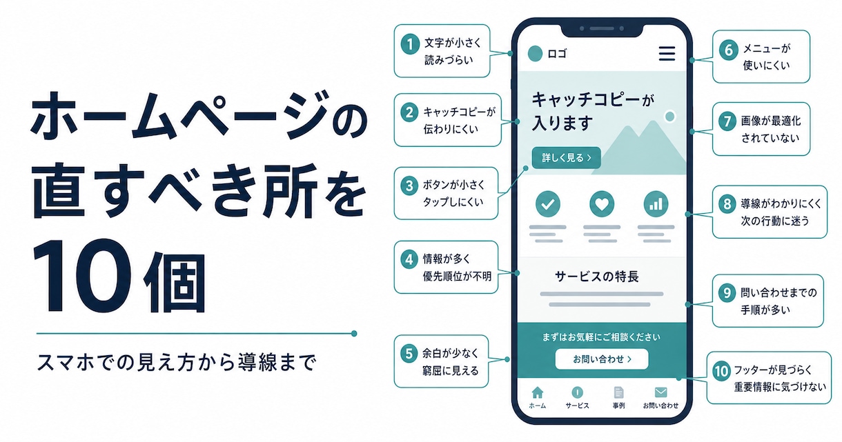 ホームページの直すべき所を10個出します スマホでの見え方から導線まで。修正案つきでお渡しします イメージ1
