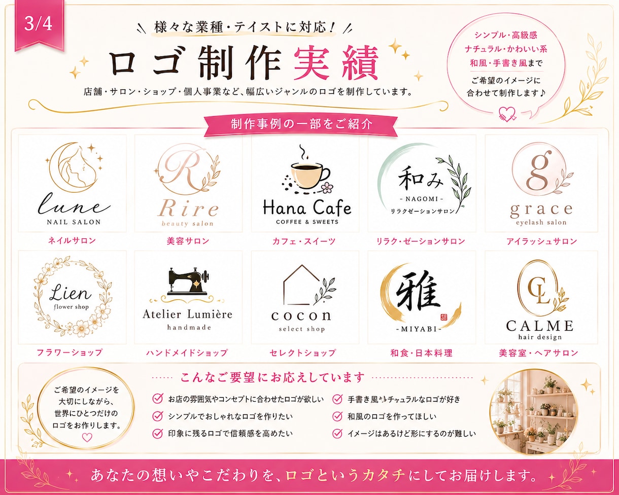 店舗向け修正無制限で想いを形にするロゴを制作します 著作権譲渡、商用利用OK 24時間以内に案を提示します！ イメージ3