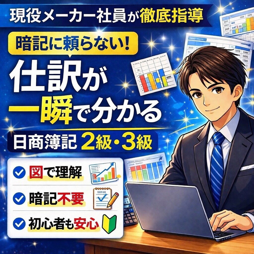 日商簿記2級3級｜現役社員が仕訳の仕組から教えます 商学部から理系へ転換！暗記に頼らない「使える会計」を徹底指導 イメージ1