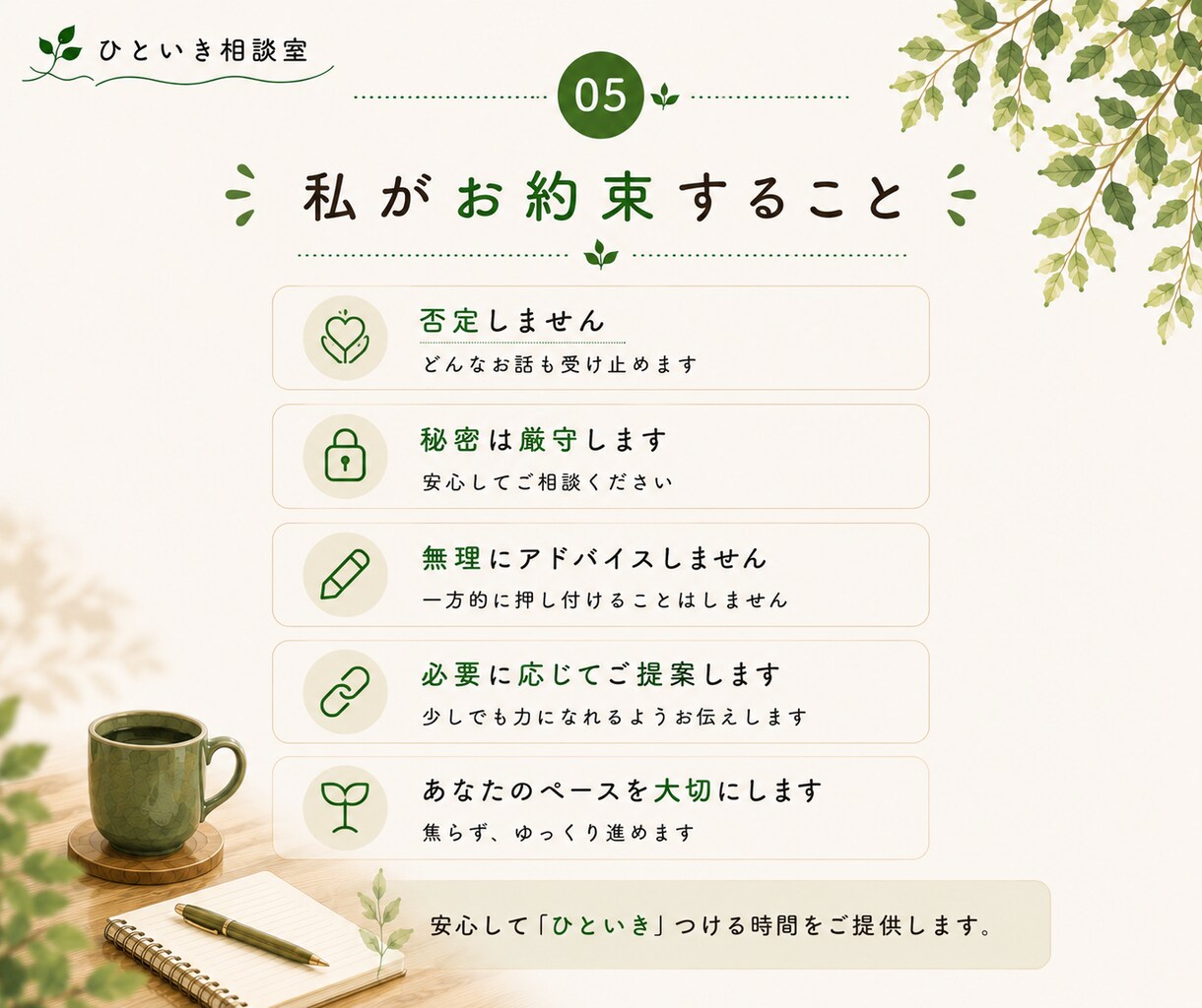 モヤモヤを整理して、前へ進むお手伝いをします ★話すことで、見える景色が変わることがあります。 イメージ5
