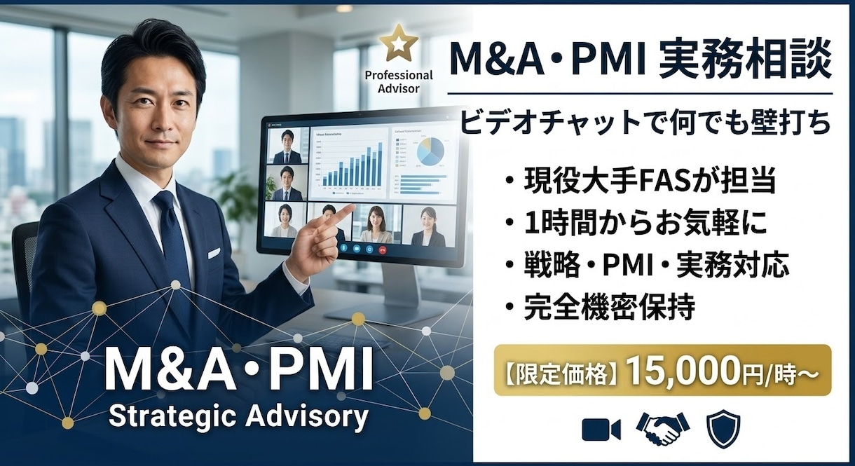 M&Aコンサルティングサービスを提供します 現役大手FASがM&A・PMIの壁打ち・実務相談に対応 イメージ1