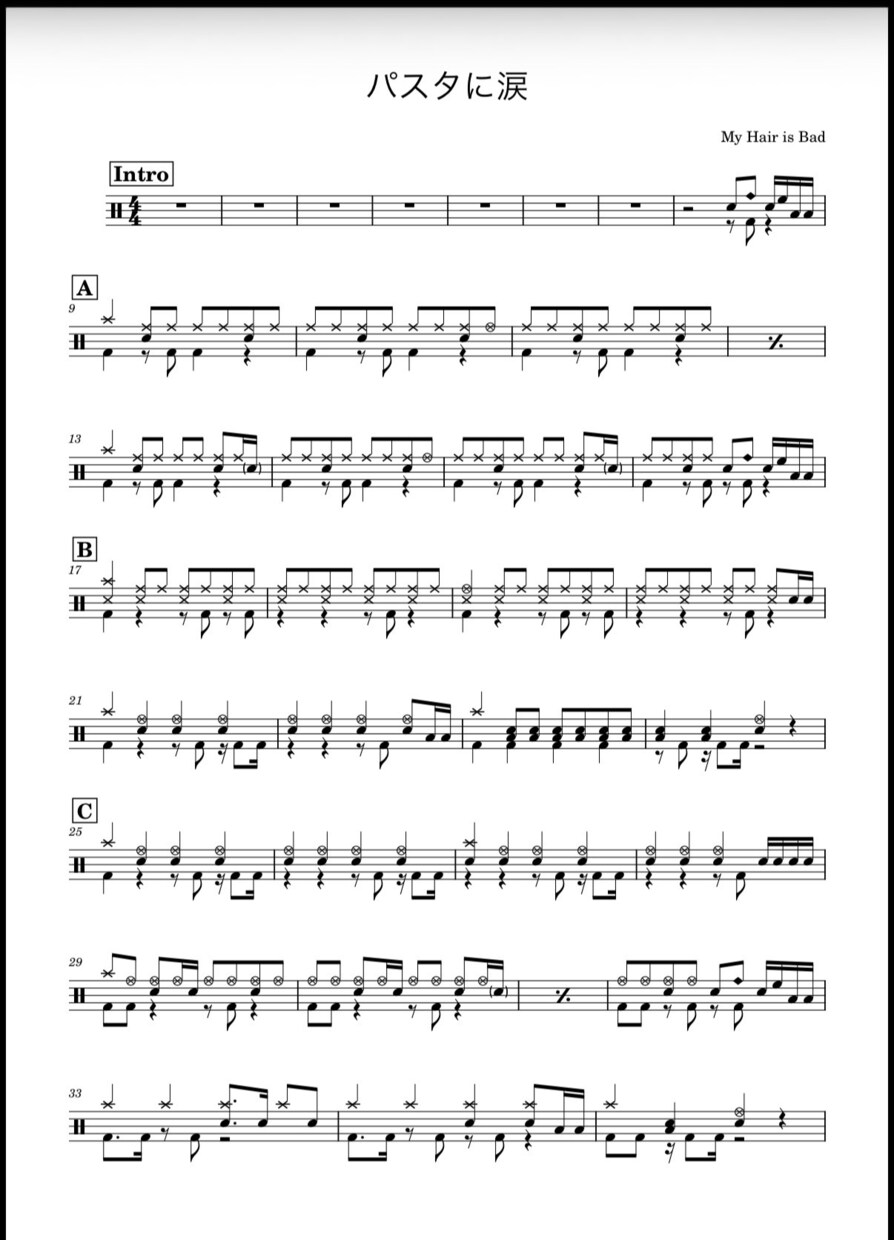 ドラム譜を採譜・作成・清書をします 演奏や音楽理論、ソルフェージュの知識を活かし見やすく作成 イメージ1