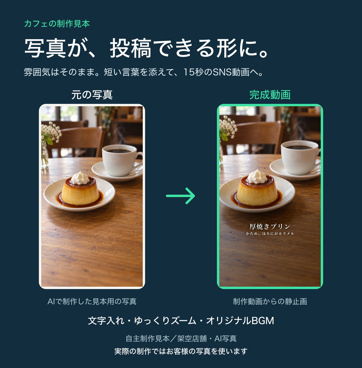 お店の写真5枚でSNS用15秒動画を作ります 撮影不要。言葉もご提案、確認しながら進めます イメージ2
