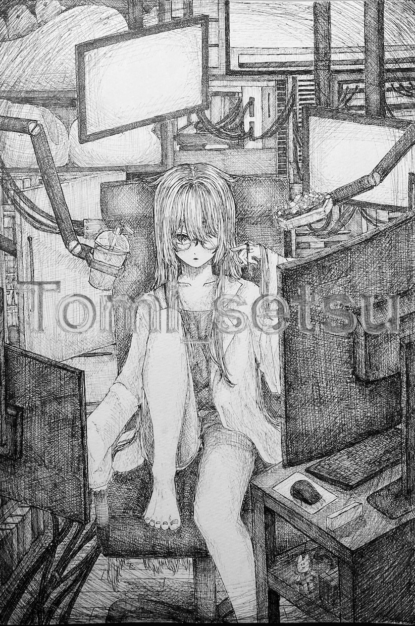 白黒のアナログイラストで、あなたのキャラを描きます SNSアイコン･立ち絵･一枚絵など イメージ7
