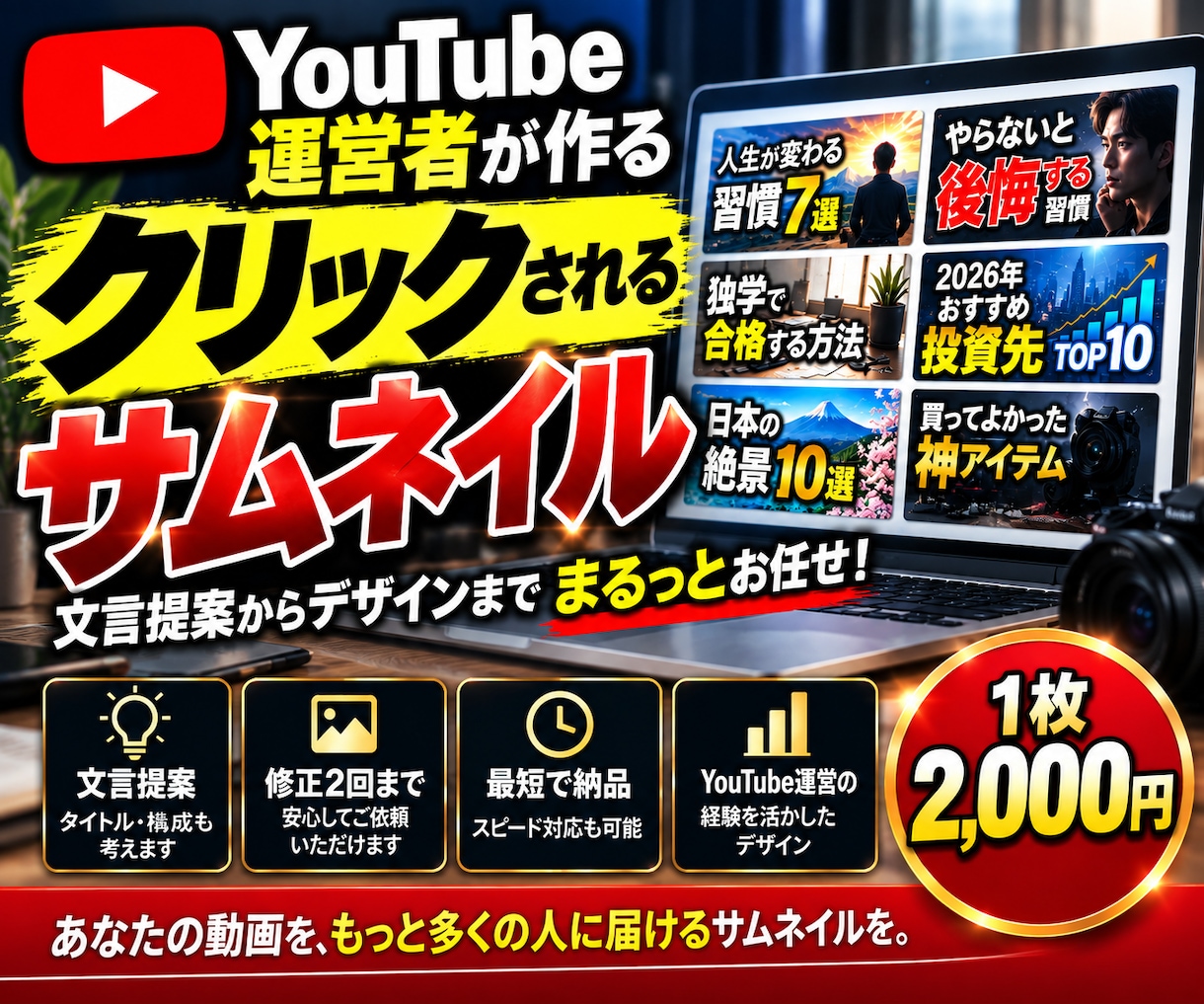クリックされるサムネをYouTuberが作ります サムネに入れる言葉もお任せOK！クリックされる1枚を作ります イメージ1