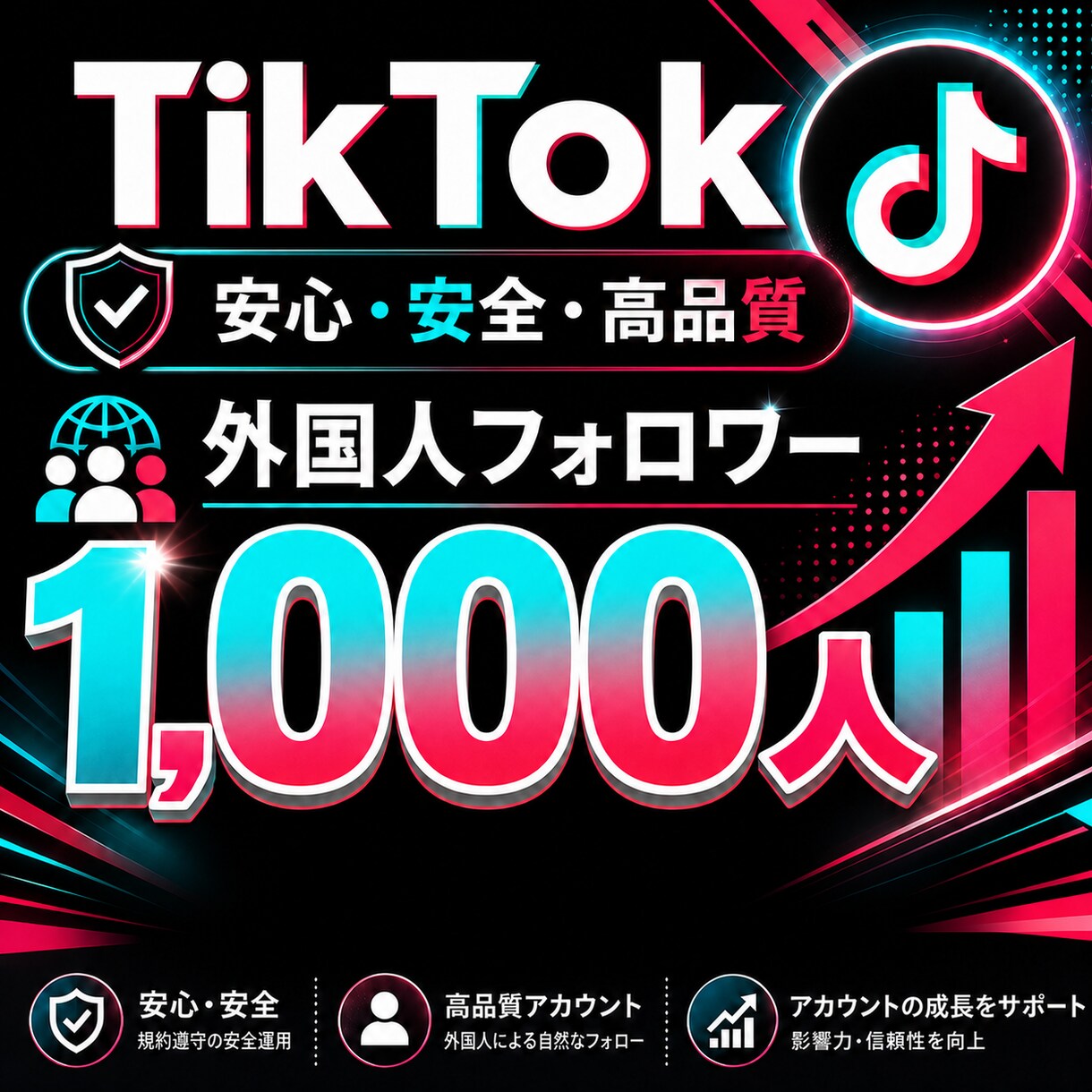 TikTokフォロワー＋1000人以上増やします 衝撃のコスパで15日間保証付き！ イメージ1