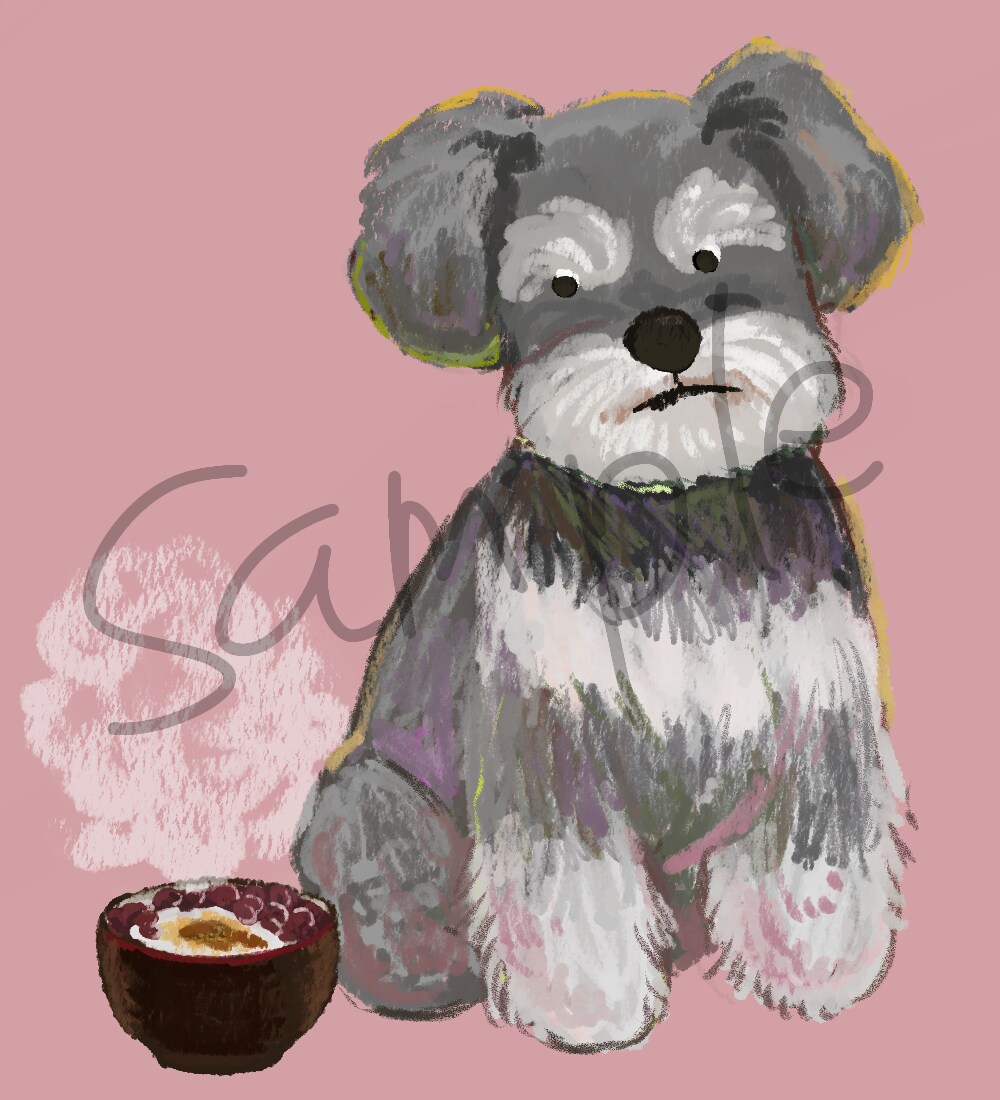 お花と大切な愛犬の似顔絵描きます デフォルメされた犬の似顔絵ですペット/犬/似顔絵/イラスト イメージ3