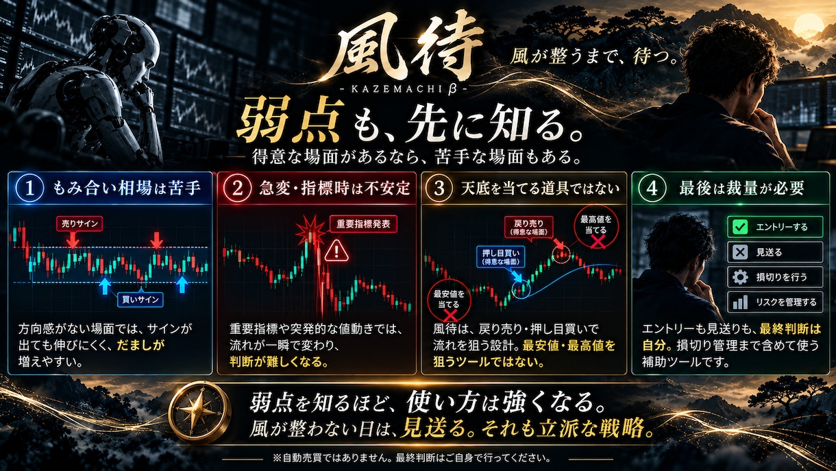GOLD専用MT5裁量支援EA「風待」を販売します 風が来るまで、待つ。監視と通知で裁量判断を支えます イメージ6