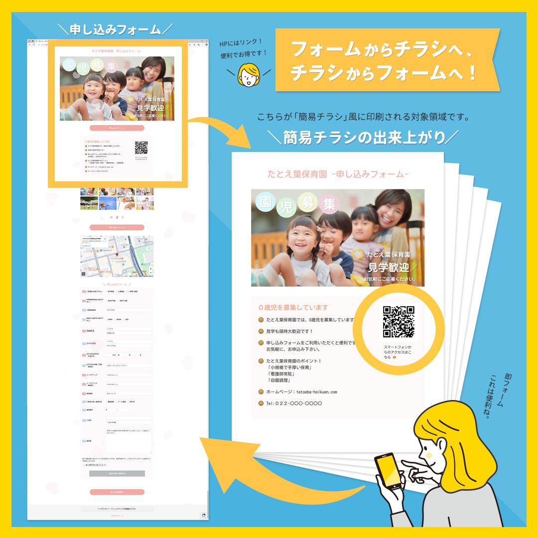 QR二次元バーコード付きフォームをご提供します フォーム上部の情報欄がQR付き配布書類やチラシ等に早変わり！ イメージ2