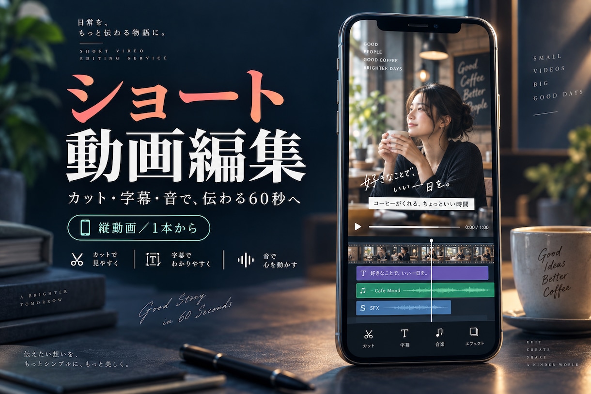 店舗や企業のショート動画を丁寧に編集します カット・字幕・音を整え、伝わる縦動画を一本から イメージ1