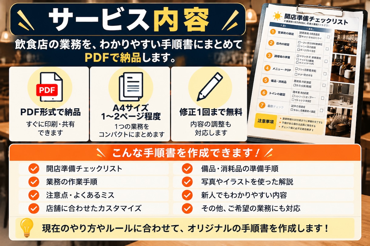 飲食店の新人向け手順書を作ります 新人が迷わない！お店専用マニュアルを作ります‼️ イメージ3