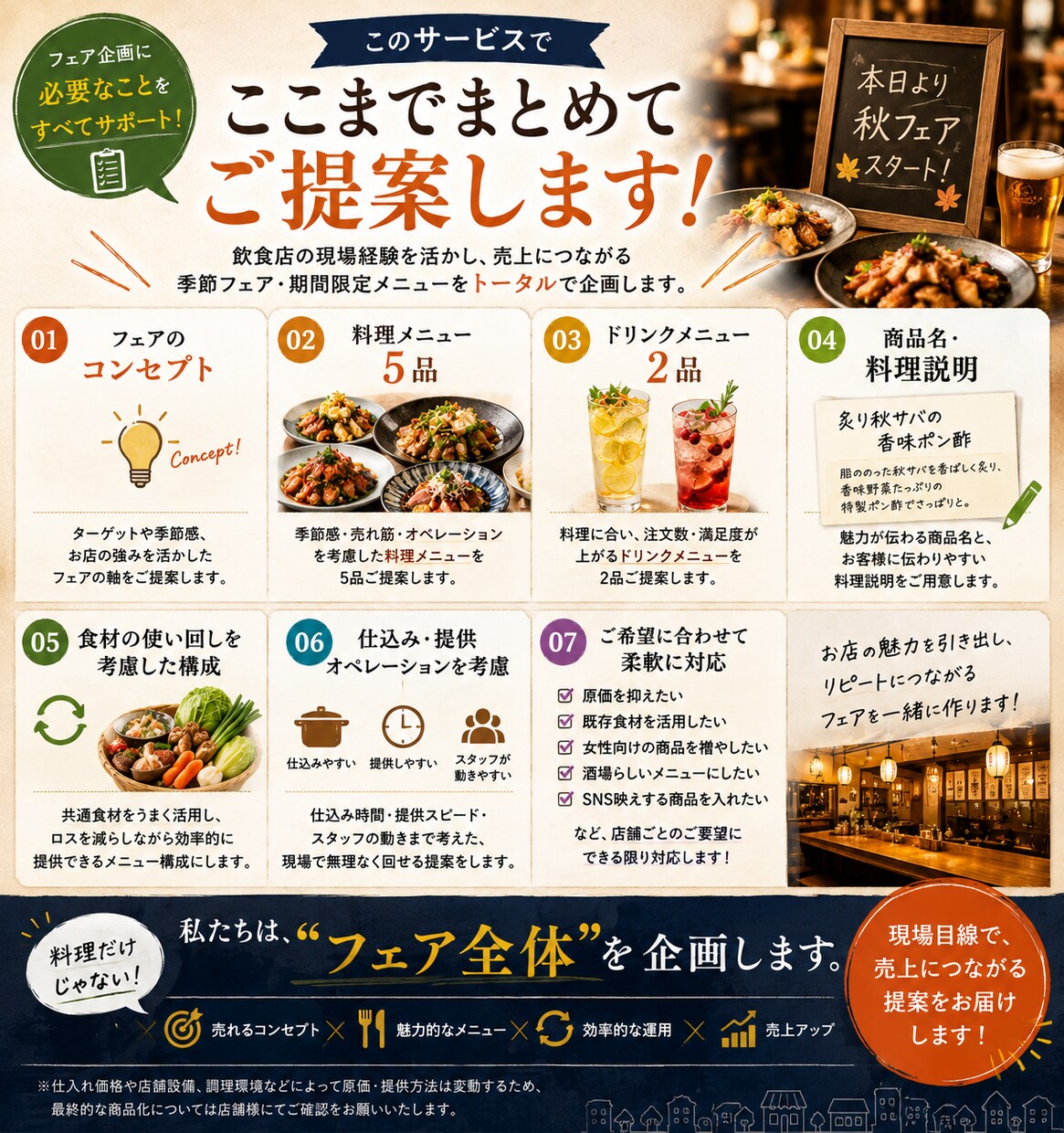 居酒屋向け季節フェア・メニュー考案します 現場目線で料理5品＋ドリンク2品をまとめてご提案します イメージ3