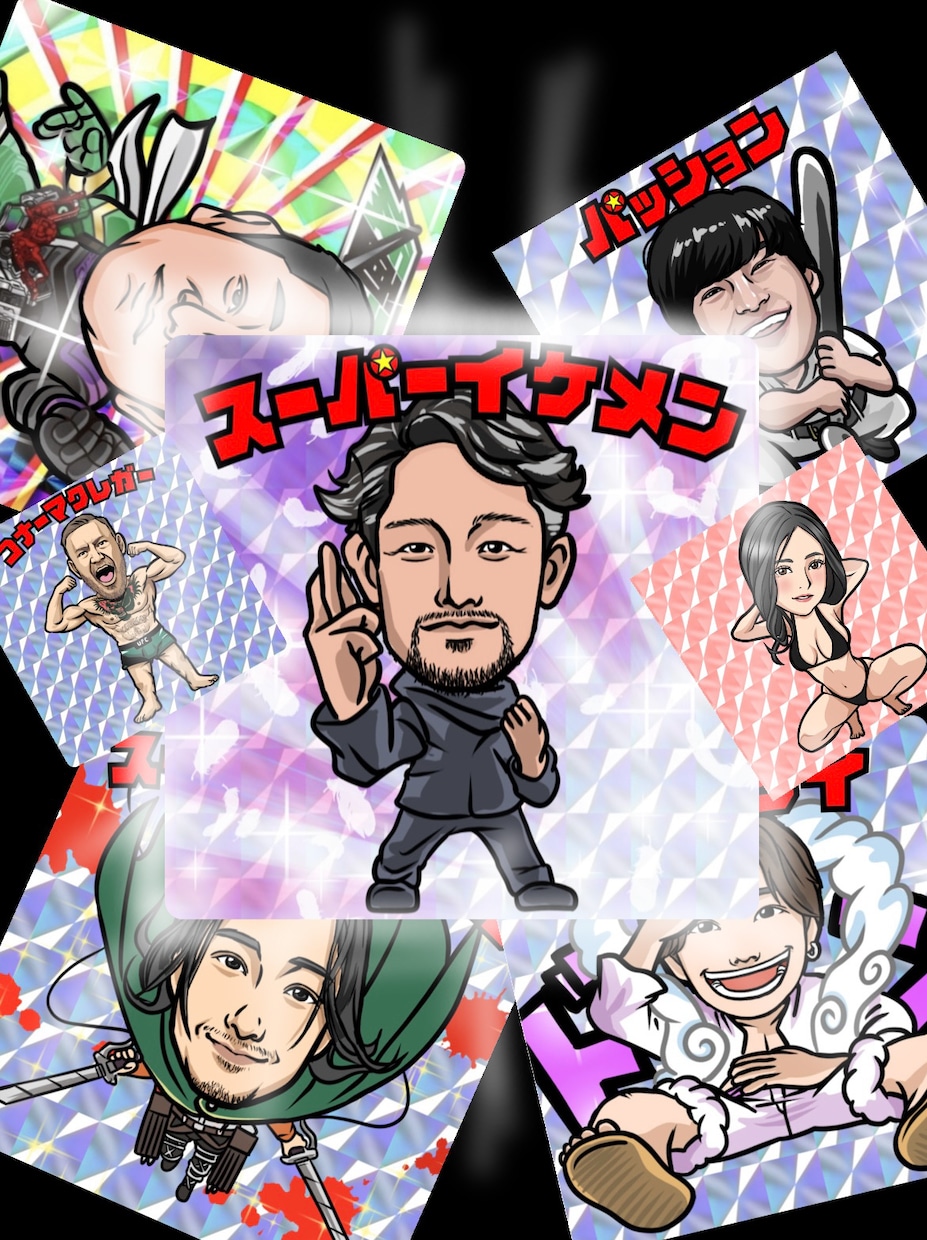 あのアニメキャラと！？ビックリマン風に絵を描きます 即日完成有名なアニメとコラボイラスト描いてみませんか？？ イメージ1