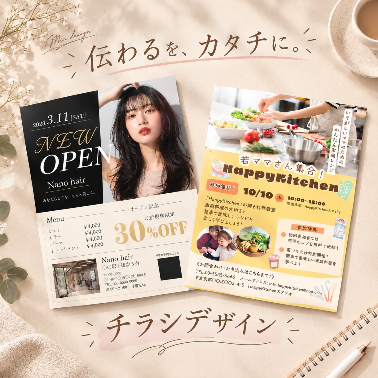 お客様に寄り添い、伝わるチラシを制作いたします お店や商品・イベントの宣伝・告知等、お気軽にご相談ください！ イメージ1