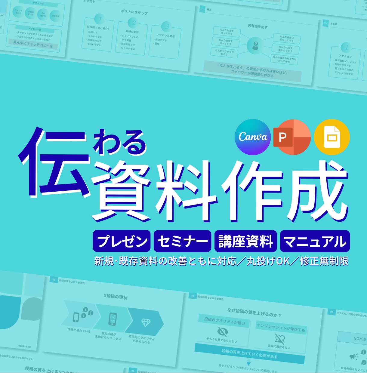 ゴチャゴチャ資料を伝わる図解スライドにします 営業・研修・社内資料をプロが図解デザインに整えます イメージ1