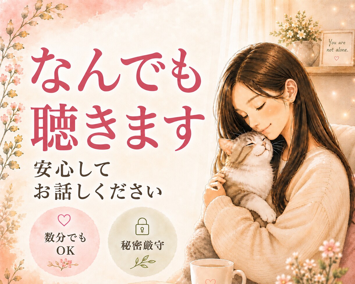 愚痴・不安・寂しさ・雑談・悩みをお聞きします 話したいこと、あなたの気持ちをそのままお聞かせください イメージ1