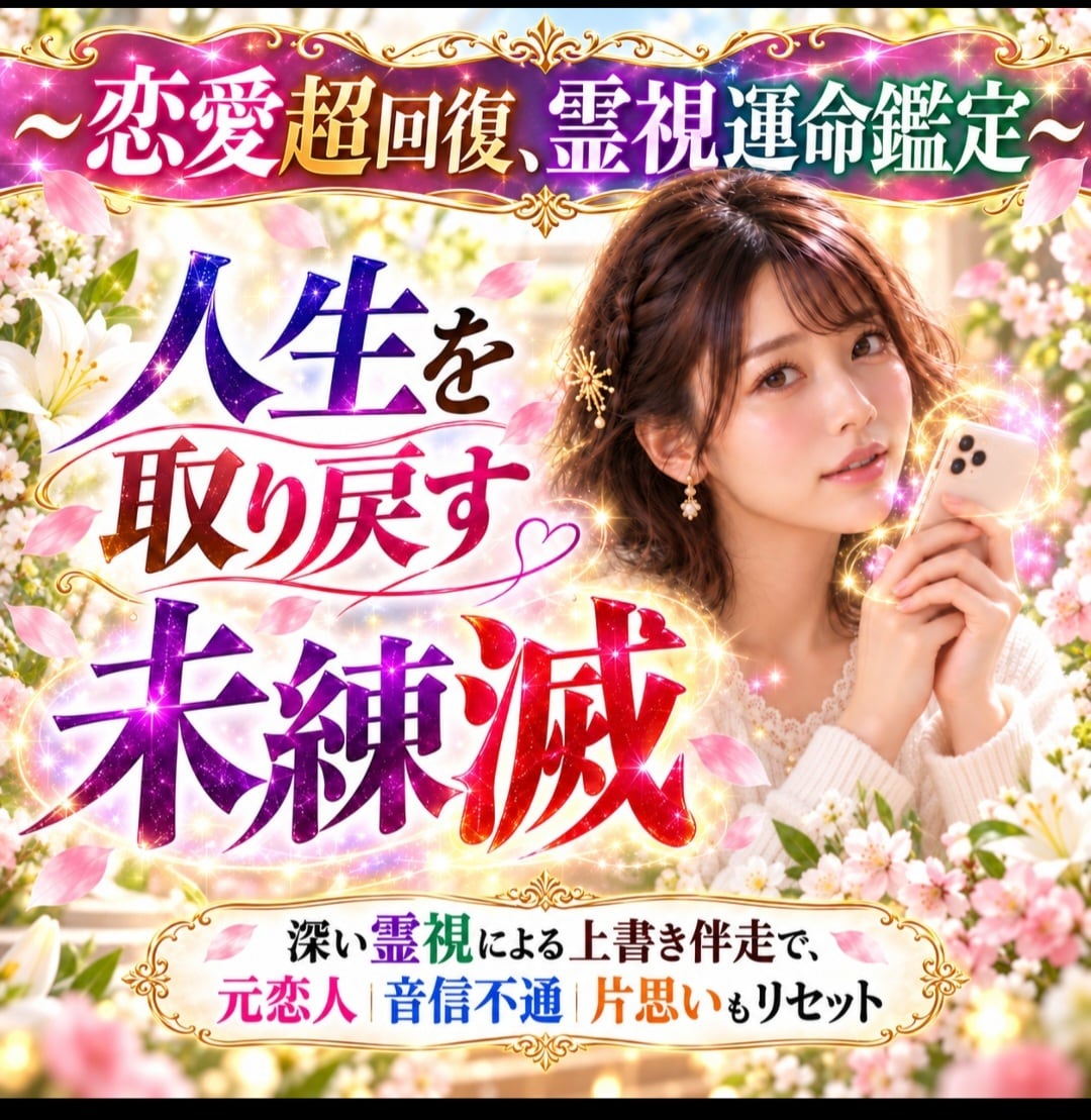 恋愛超回復、霊視運命鑑定～未練滅人生を取り戻します 深い霊視による上書き伴走で元恋人、音信不通、片思いもリセット イメージ2