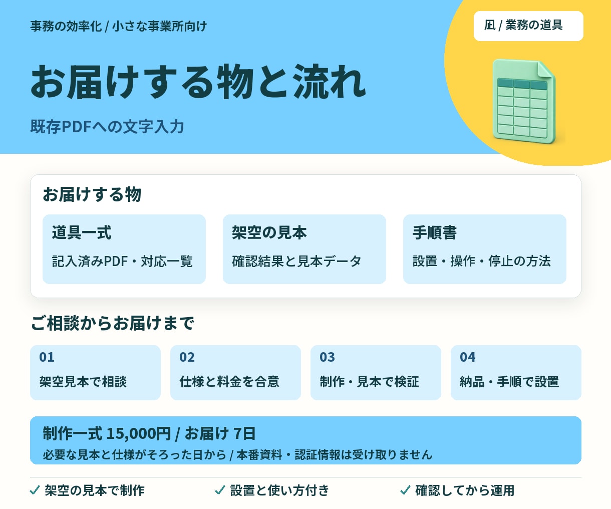 一覧の文字を定型PDFへ自動入力します 同じ様式への書き写しを、繰り返し使える道具に イメージ3