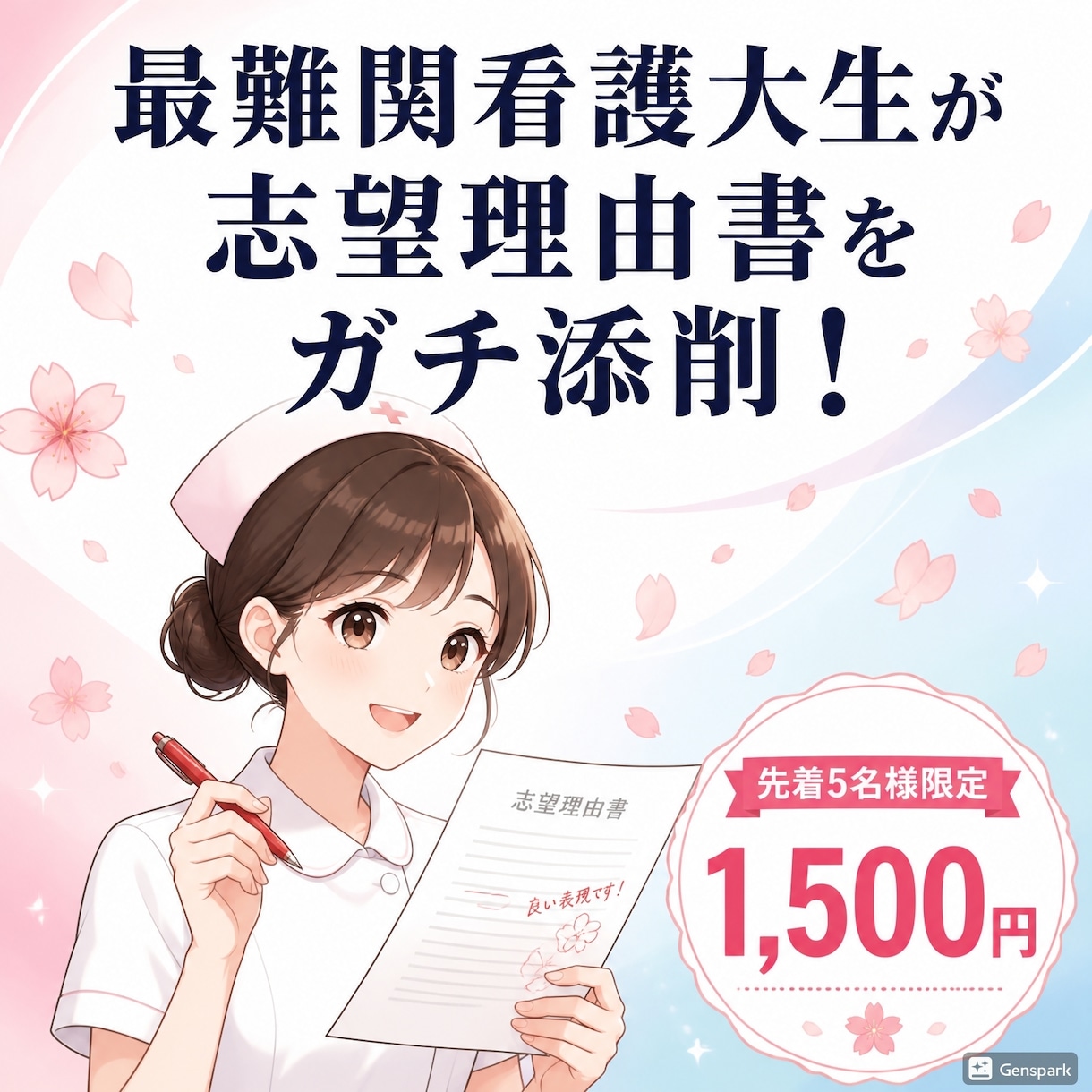 難関看護大生が看護受験の志望理由書を添削します 最難関校突破の知見で志望理由書を合格レベルへガチ添削！ イメージ1