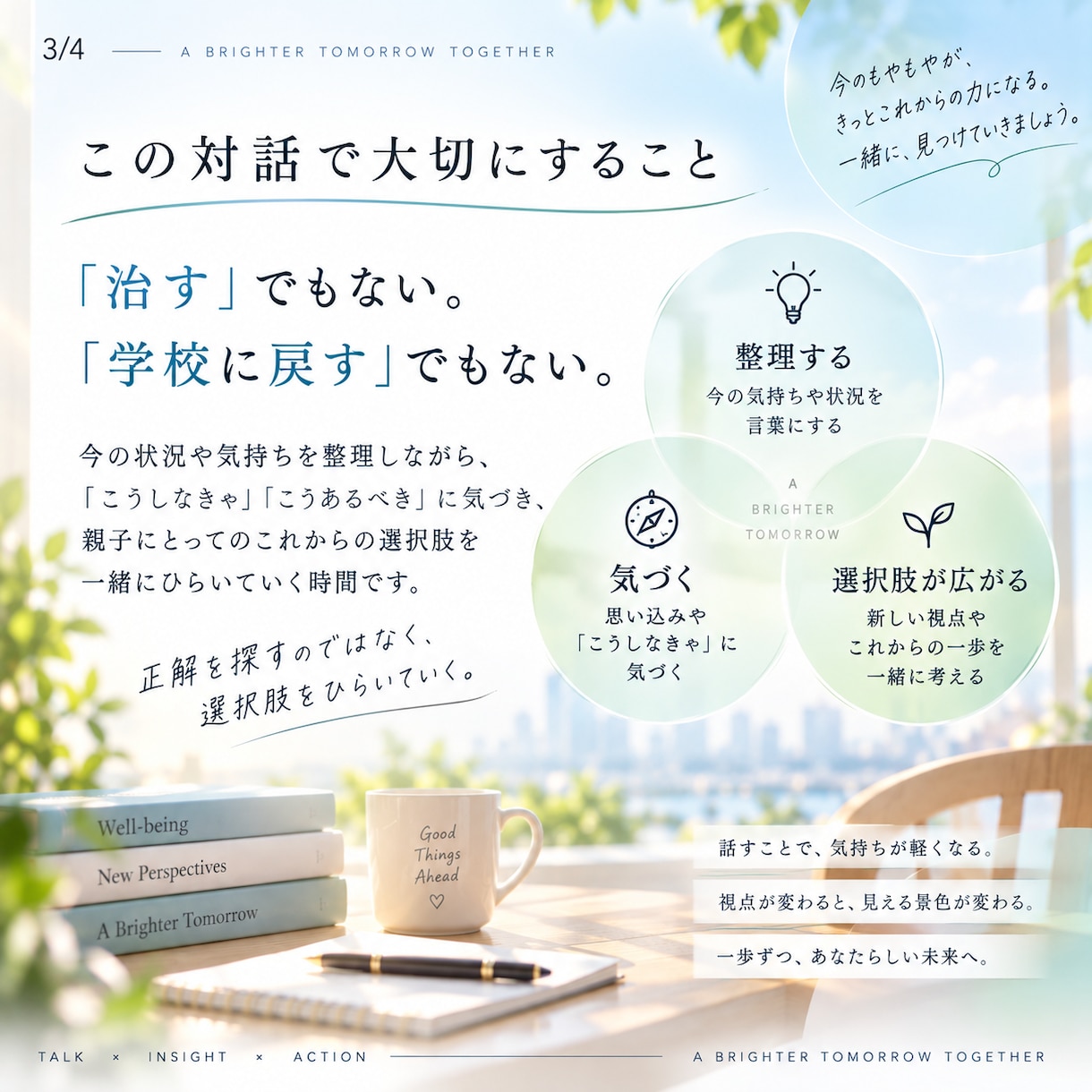 継続用｜不登校の親の『自分の軸』を対話で育てます これまでの対話を土台に、変化や新しい悩みを一緒に整理します イメージ3