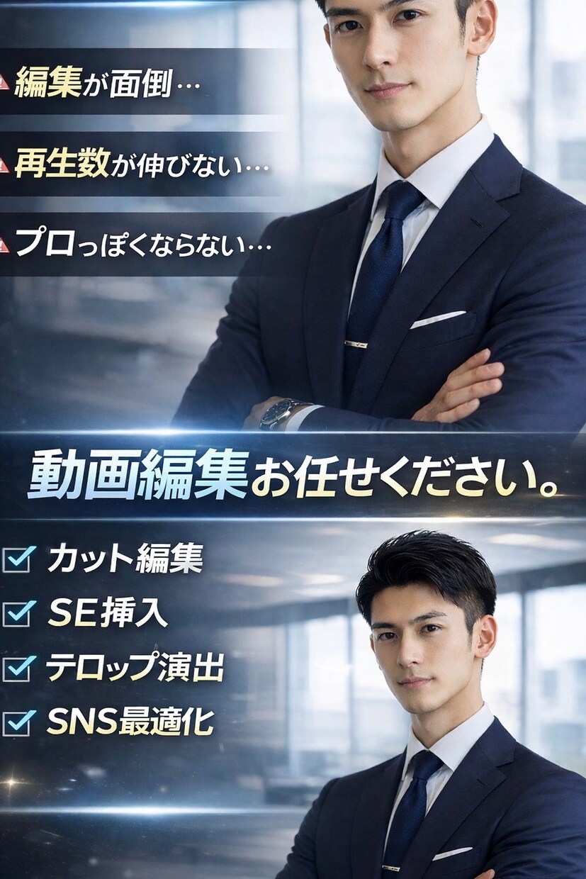 SNS動画編集をいたします ロング•ショート動画、お任せください。※プレミアプロ使用 イメージ1