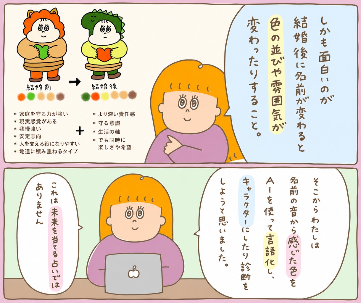 名前から感じた“色”を、やさしく診断します キャラクター付きで、『色』を翻訳します イメージ4