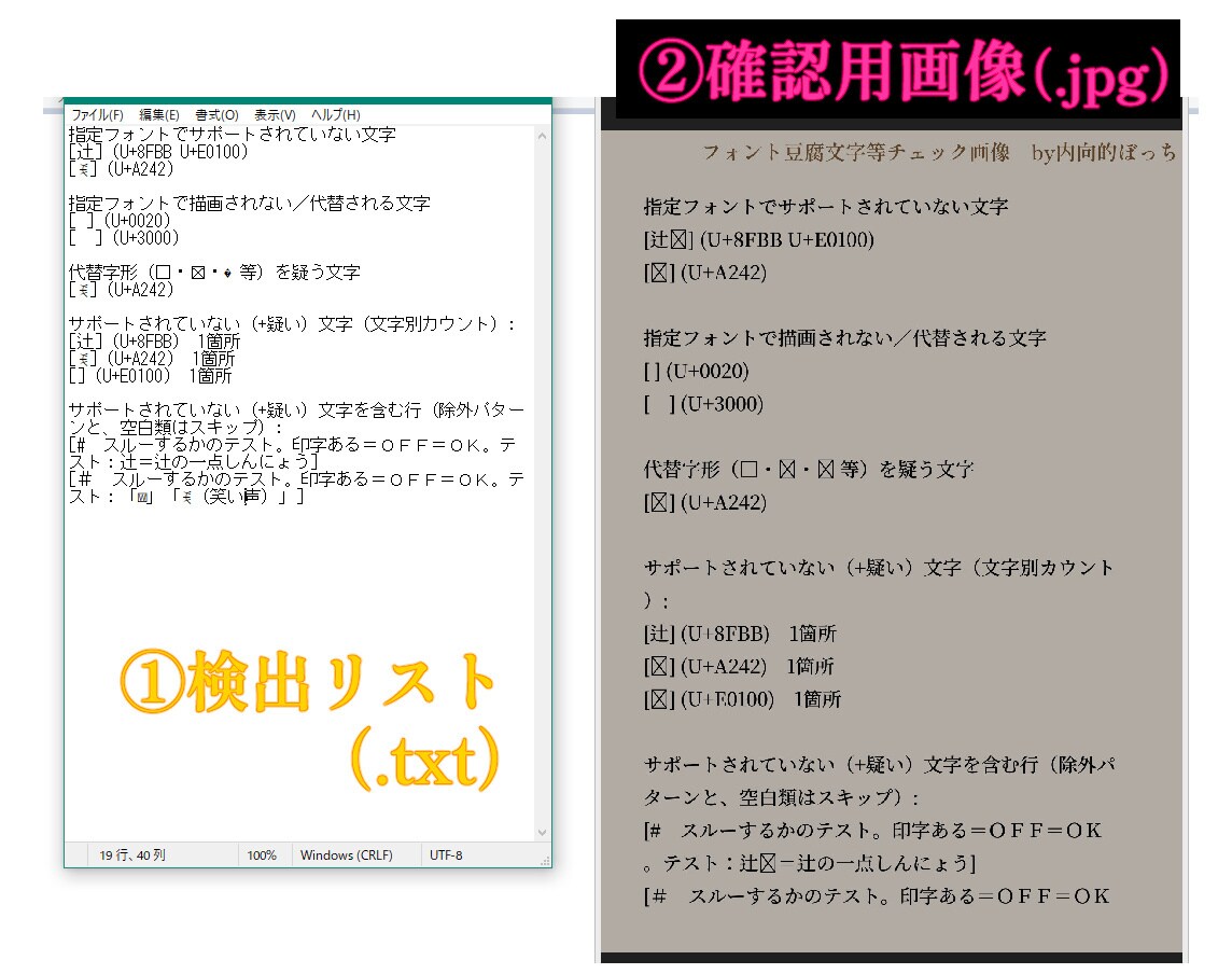 フォント表示切れ、豆腐を検出！確認画像も付けます 十万字も一括処理！ネット＆AI不使用、全作業ローカル環境です イメージ3