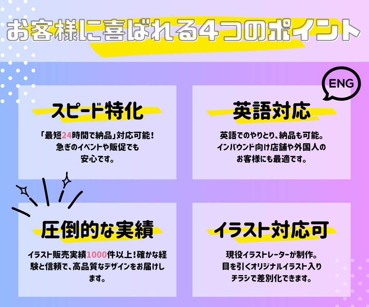 最短即日イラスト入りも可！チラシデザイン作ります スピード対応＆イラスト可！英語版もOK｜実績1000件突破！ イメージ2