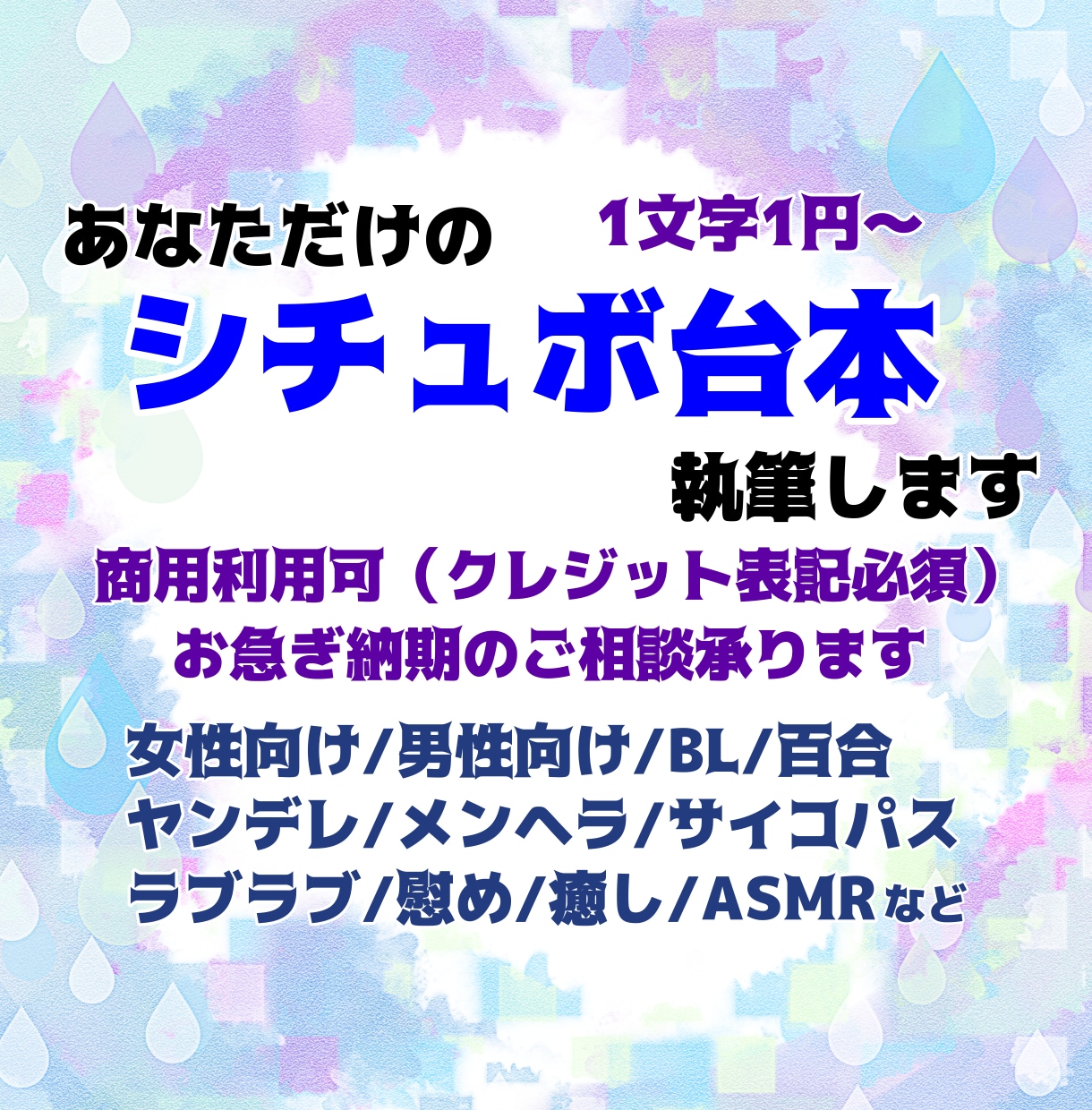 シチュエーションボイス・音声作品台本を執筆致します 《1文字1円~》あなただけのオリジナル台本作ります！ イメージ1