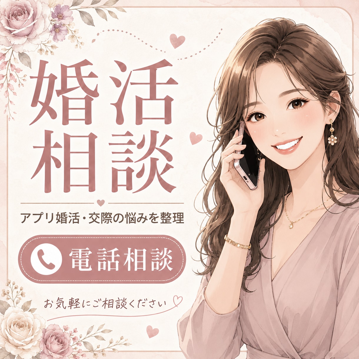 婚活のお悩みを仲人が丁寧に整理します アプリ婚活・交際・見極めの迷いを、結婚相談所の仲人に話せます イメージ1
