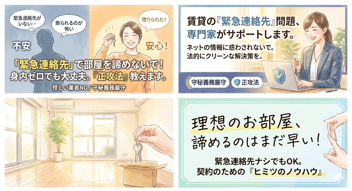 賃貸契約の緊急連絡先相談請負ます 緊急連絡先で困ってる方必見です イメージ1
