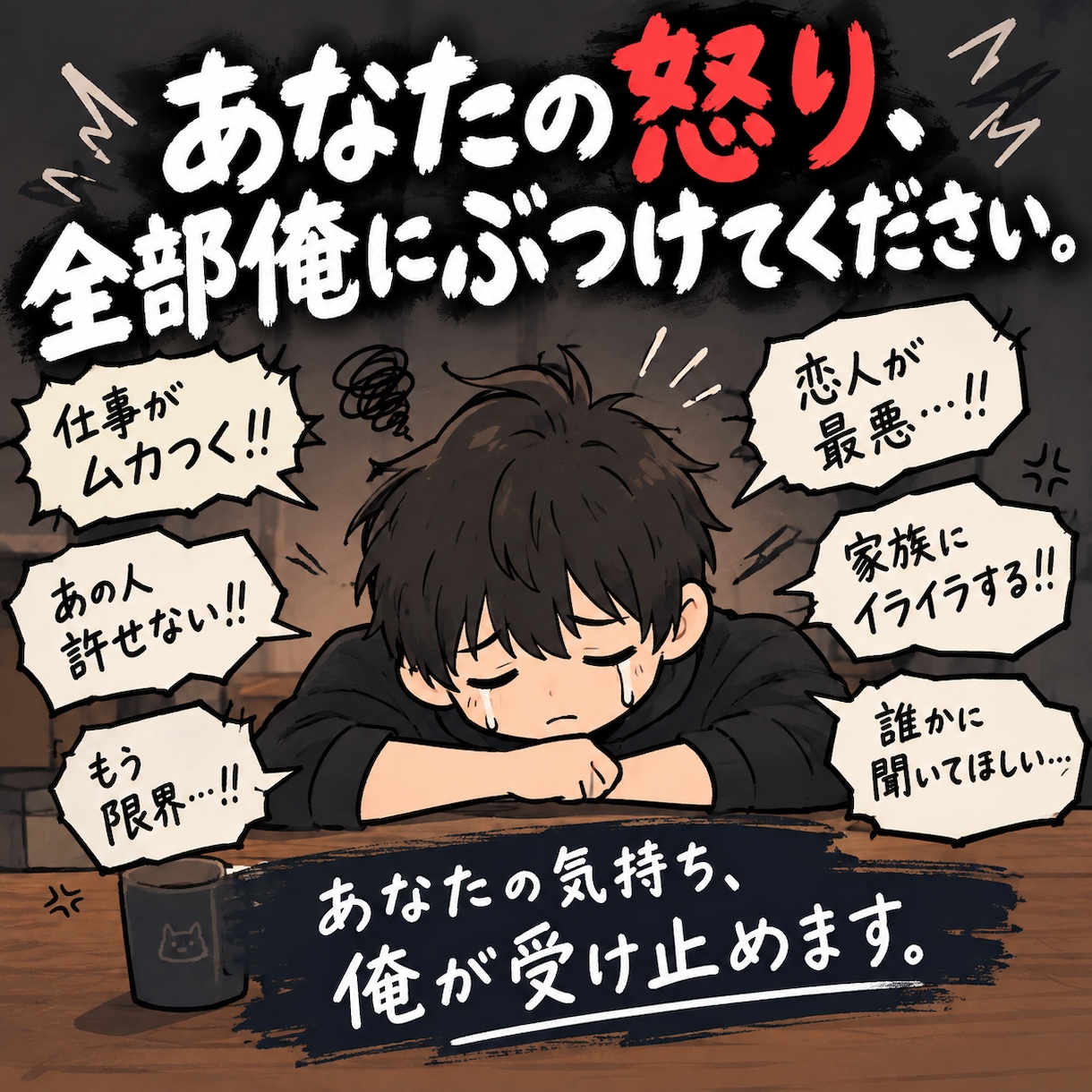 あなたの怒り、全部ぶつけてください。受け止めます 日頃のイライラ、ストレス、怒り。俺に全部ぶつけてください。 イメージ1