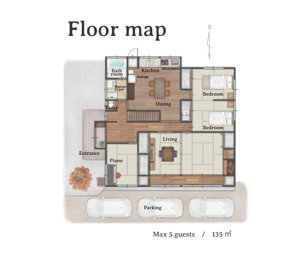 一目で魅力伝わる！【間取り図イラスト】を作成します Airbnb・民泊・リノベ物件等 | 空気の“伝わる一枚”を イメージ5
