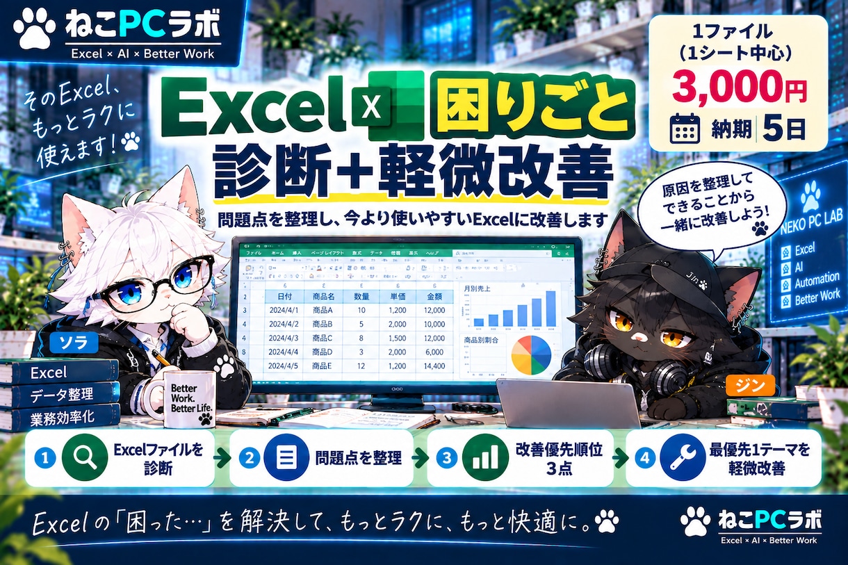 Excelの数式・集計の困りごとを1つ修正します 合計が合わない・数式エラー・参照ずれなど小さな修正に対応 イメージ2