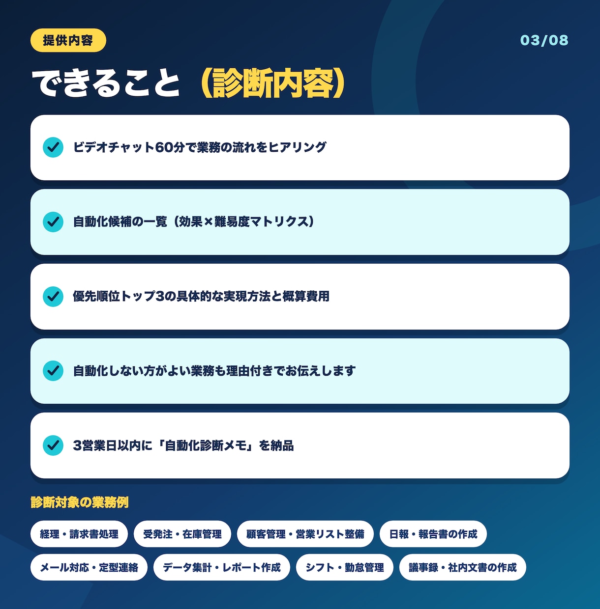 業務の自動化どこからやるべきか診断します ビデオチャット60分＋優先順位付き診断メモを納品 イメージ3