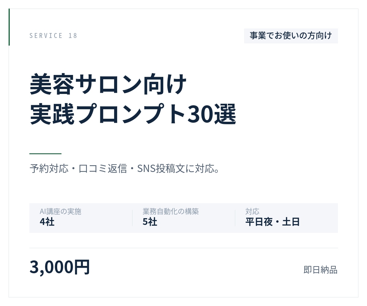 美容サロン向けプロンプト30選を納品します 予約対応・口コミ返信・SNS投稿文に対応 イメージ1