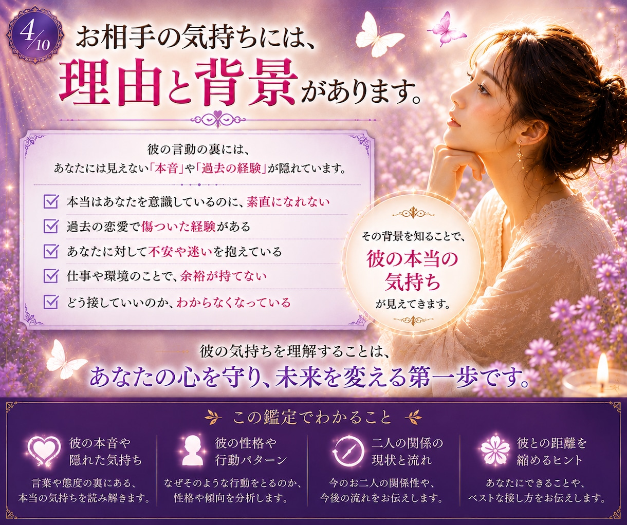 片思いの彼の気持ちを読み、恋の迷いを整理します 彼の本音と恋の可能性を知り、自分で選べる次の一歩を手に！ イメージ4