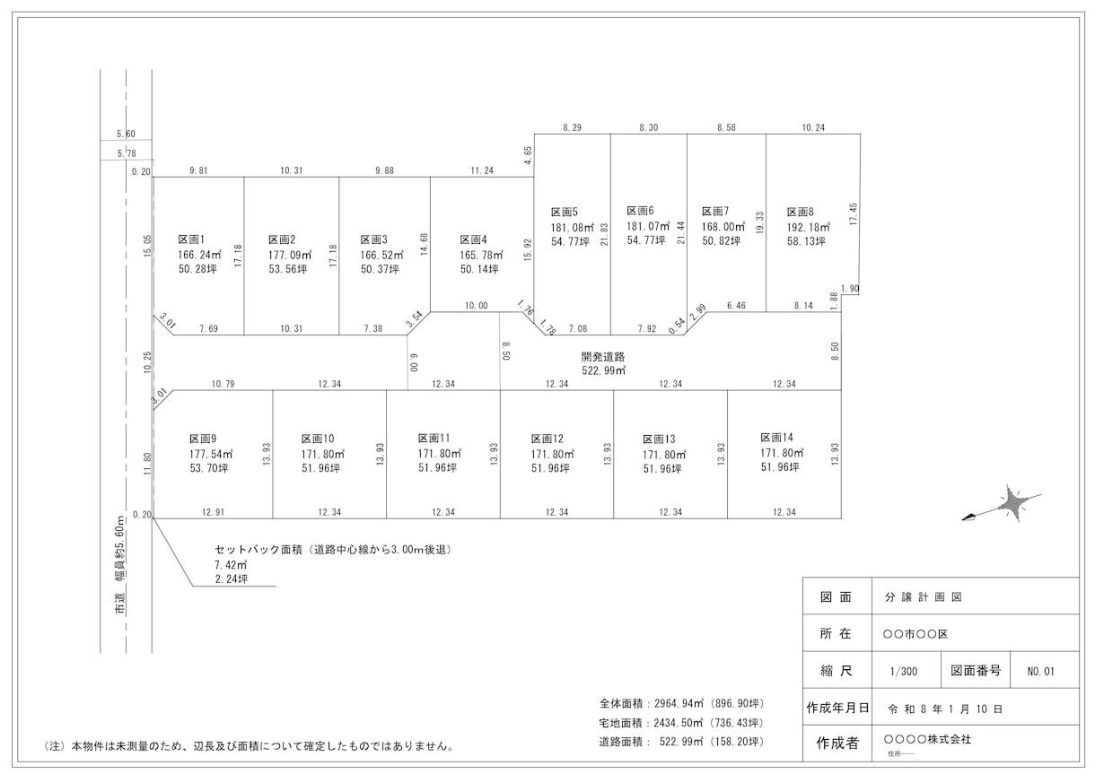 開発図面　測量図から区割図を作成します 【測量図あり】測量座標から1000㎡以上の区割図作成。 イメージ1