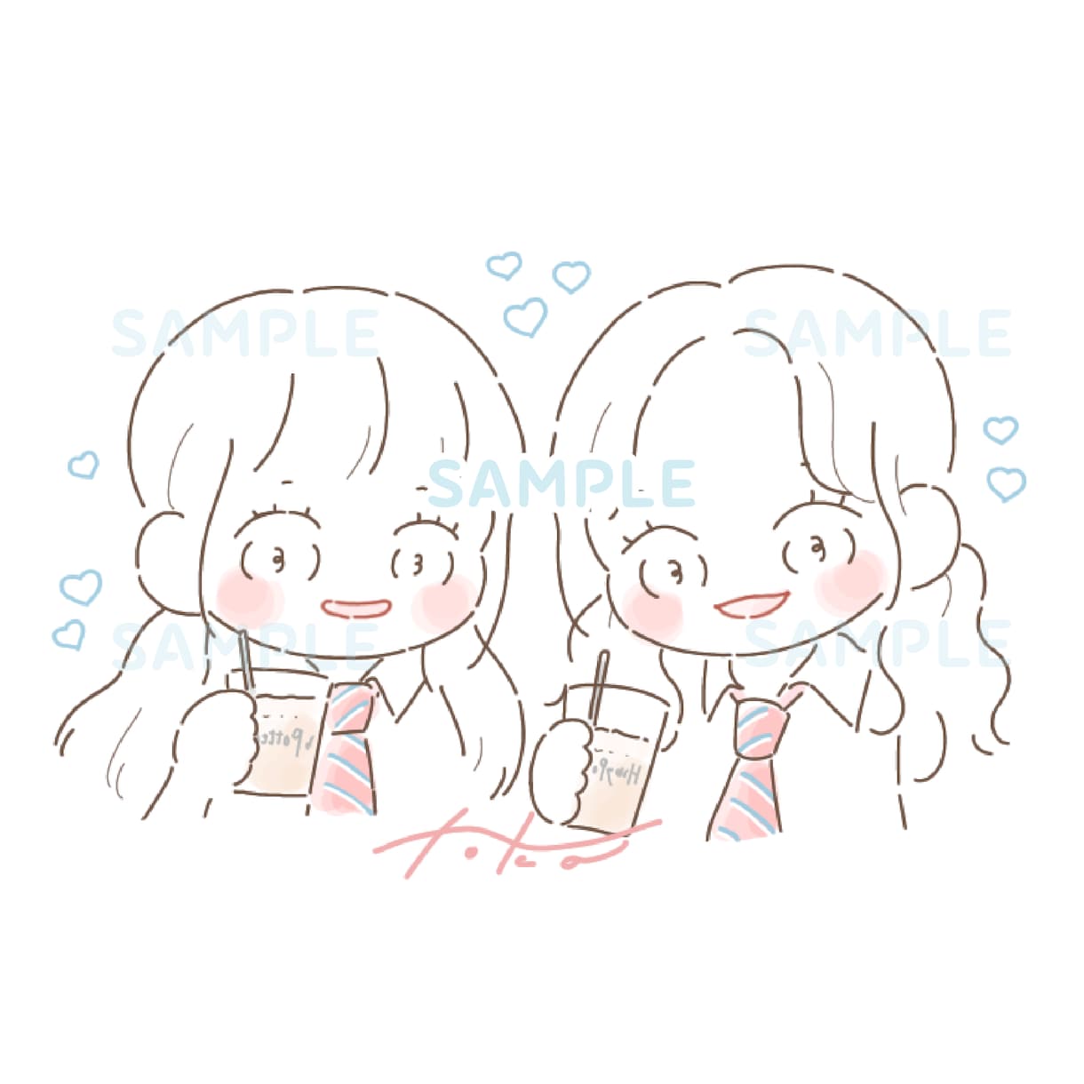 2-3人用♡お写真からゆるふわ似顔絵をお描きします 記念日のプレゼントや思い出作りにどうぞ♪ イメージ9