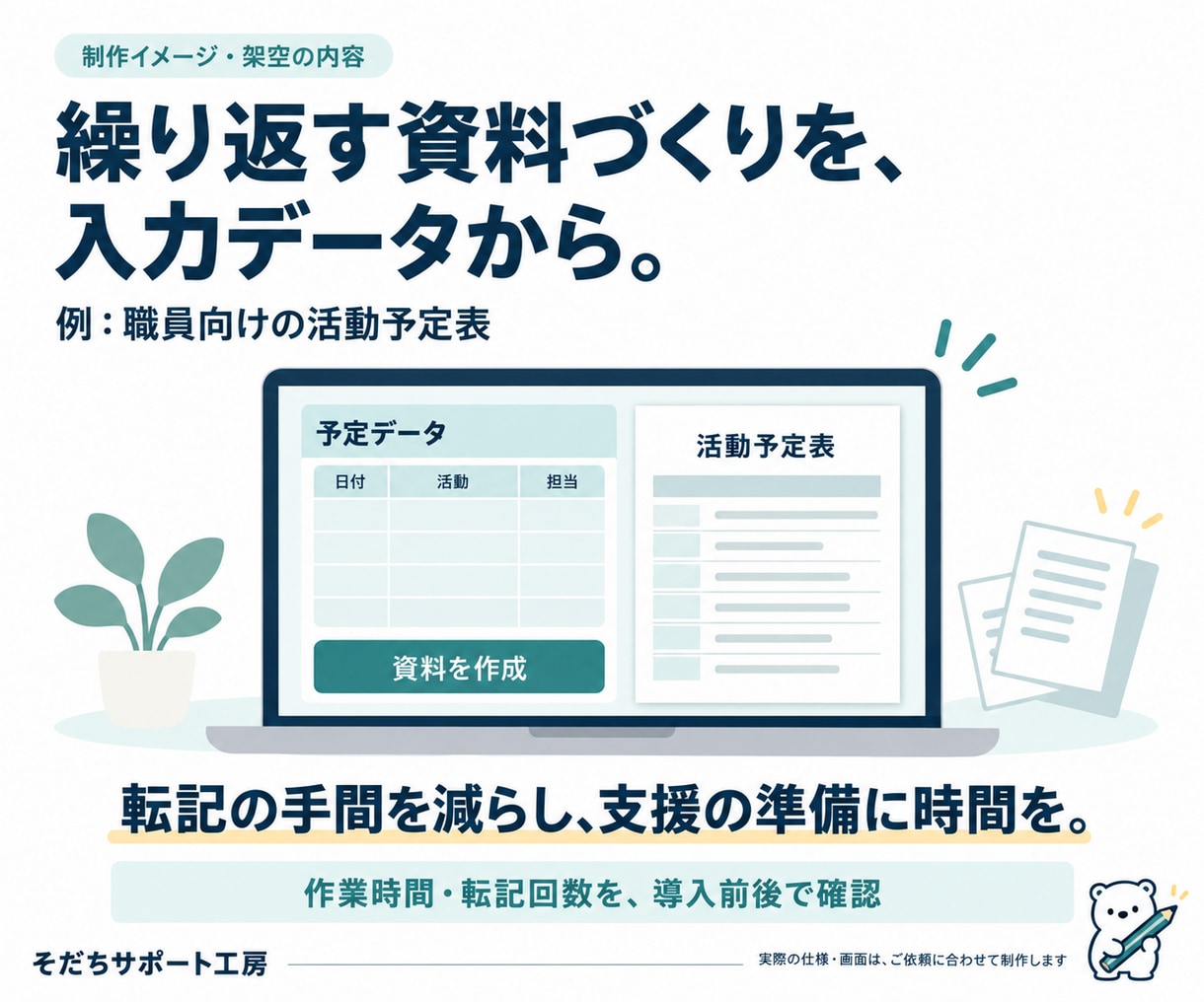 子どもと向き合う時間を増やす仕組みを作ります 児発・放デイの事務を、改善設計から実装・効果確認まで イメージ2