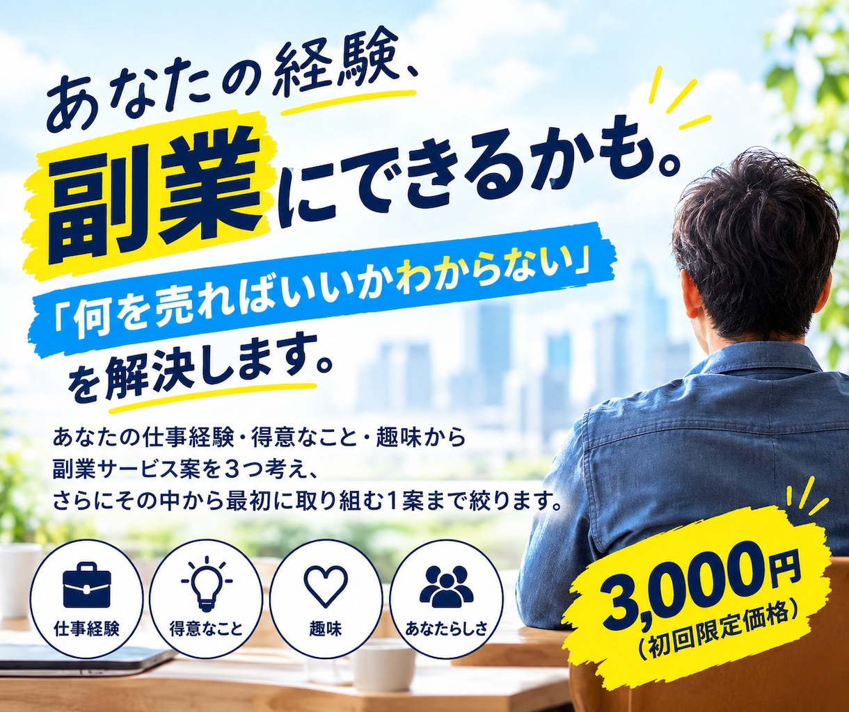 あなたの経験を副業に変えるアイデアを3つ考えます 「副業したい。でも何を売ればいいかわからない」人へ。 イメージ1