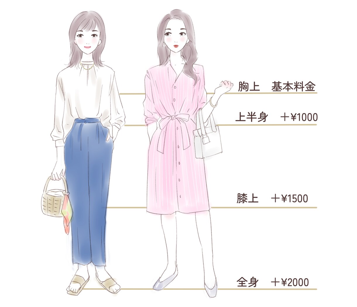 ふんわり水彩タッチ✴︎キレイめ女性イラスト描きます 商用◎ 各種SNS・美容・ファッションのサイトにも！ イメージ5
