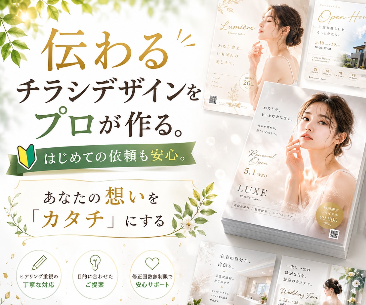 プロがお店のチラシデザインを制作・作成します 店舗向けおしゃれなフライヤーカフェやジム等、幅広い業種に対応 イメージ1