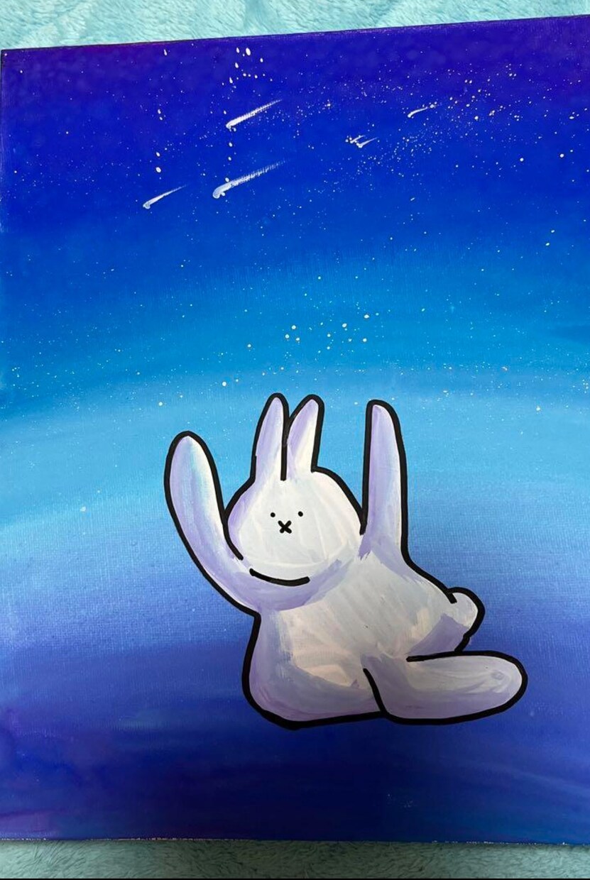 キャンバスアートで宇宙にいるうさぎを描きます みんなが可愛いと思ううさぎを提供します イメージ2